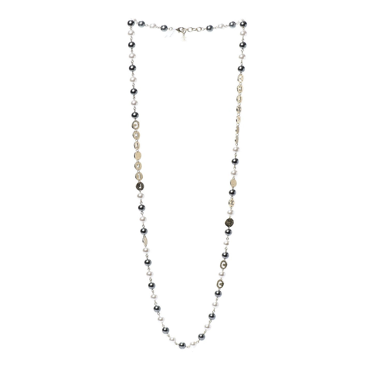 Pearl Papyrus Long Necklace Gold Pearly White Grey