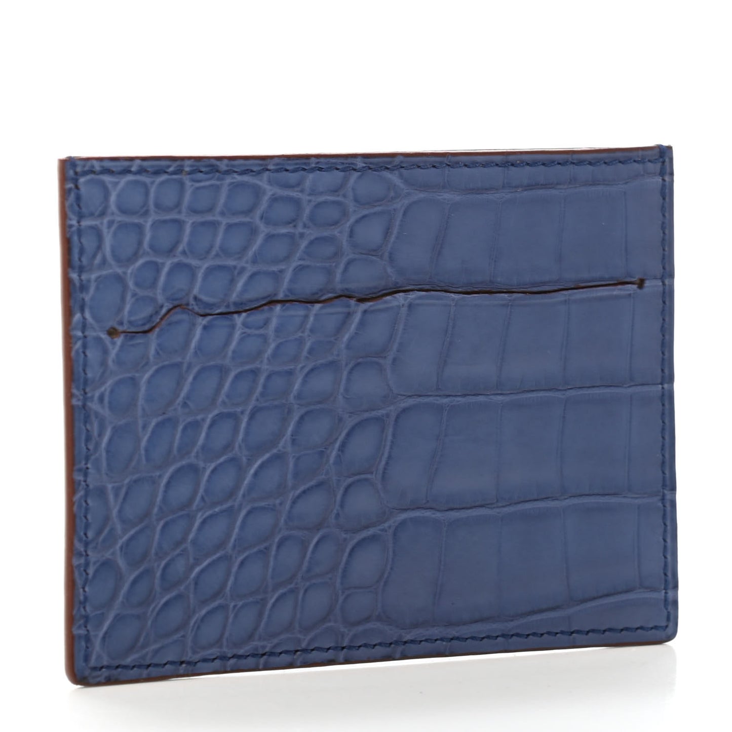 Matte Alligator Petit H Card Case Bleu Brighton Craie
