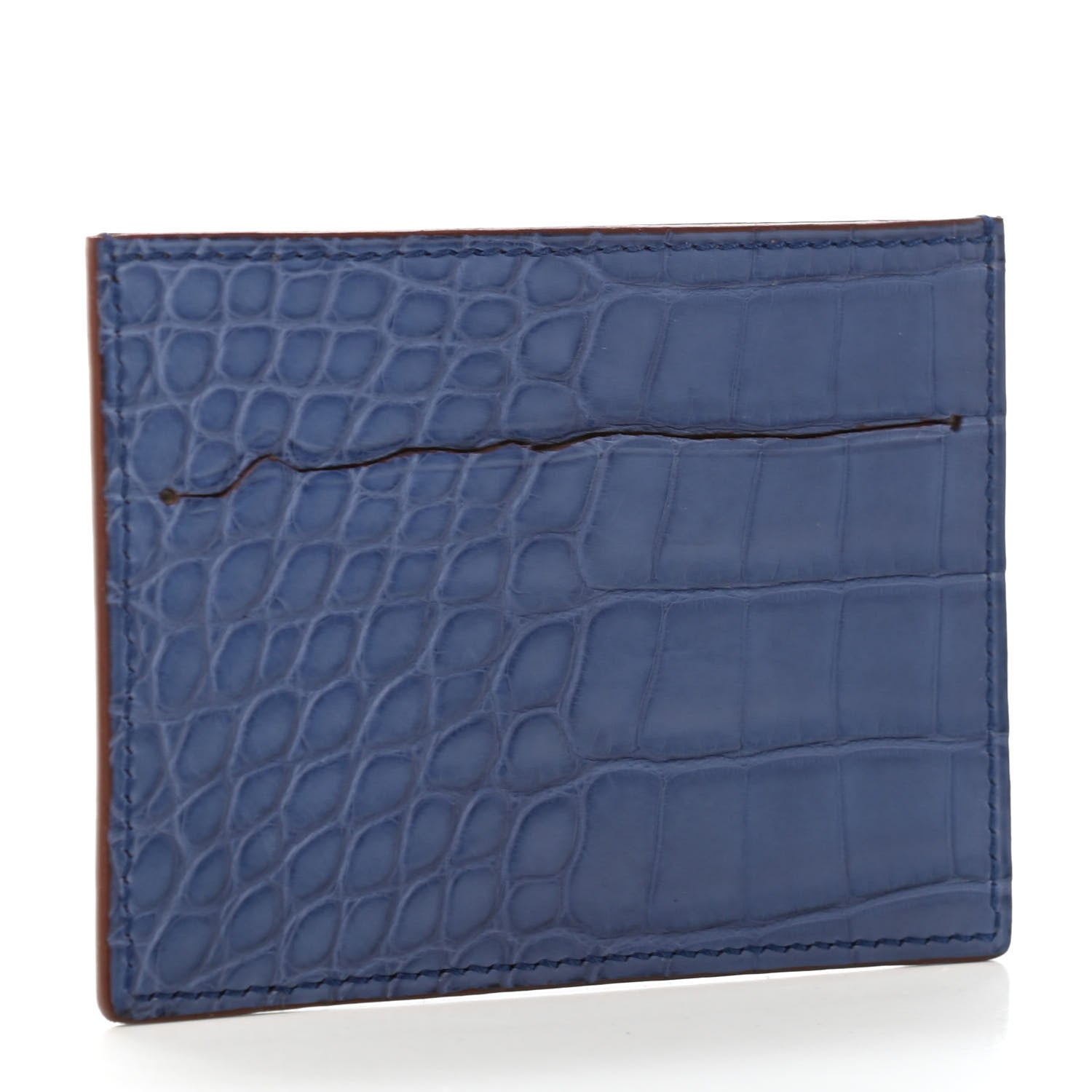 Hermes Matte Alligator Petit H Card Case Bleu Brighton Craie 2 of 4