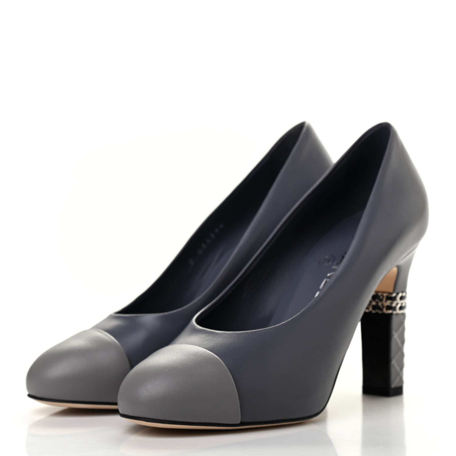 Chanel Lambskin Cap Toe CC Pumps 38 Dark Grey 3 of 8