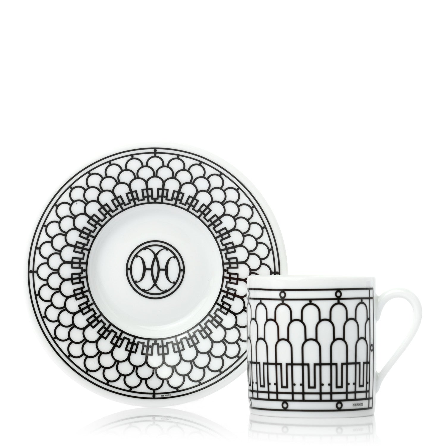 Hermes Porcelain H Deco Coffee Cup And Saucer Set Of 2 Black 4 of 9