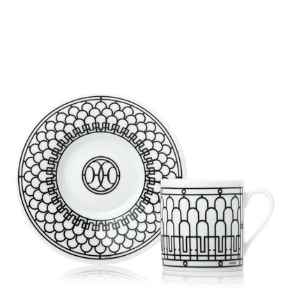 Hermes Porcelain H Deco Coffee Cup And Saucer Set Of 2 Black 4 of 9
