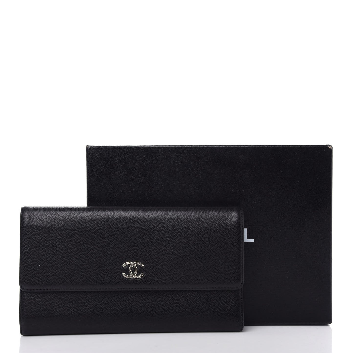 Caviar Sevruga CC Large Gusset Flap Wallet Black