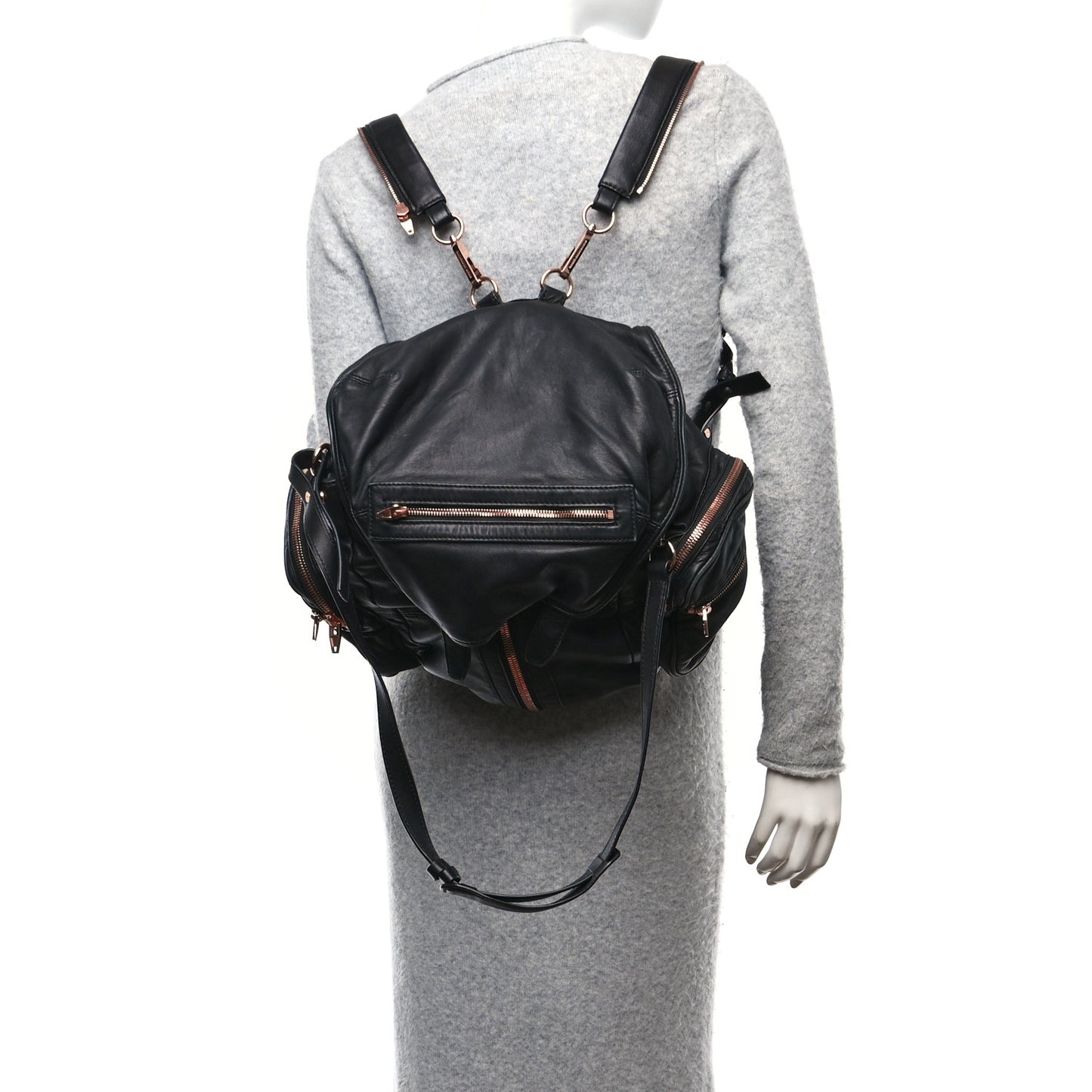Lambskin Marti Backpack Bag Washed Black Rose Gold Hardware