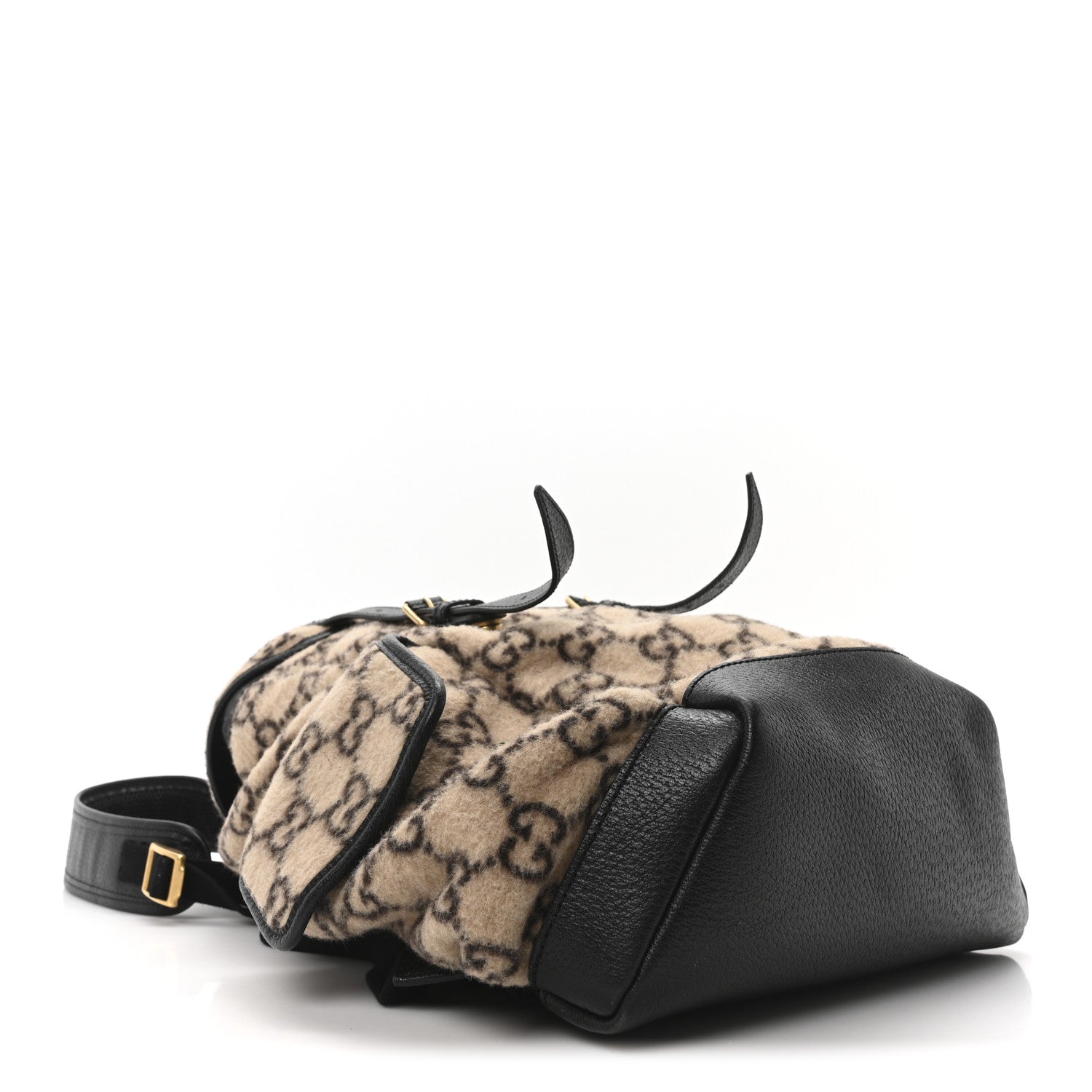 Gucci Covered Wool GG Monogram Large Double Buckle Backpack Beige Ebony Black 4 of 10