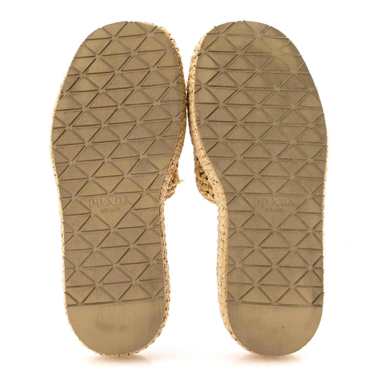 Raffia Metal Triangle Logo Woven Flatform 35mm Slide Sandals 36 Naturale