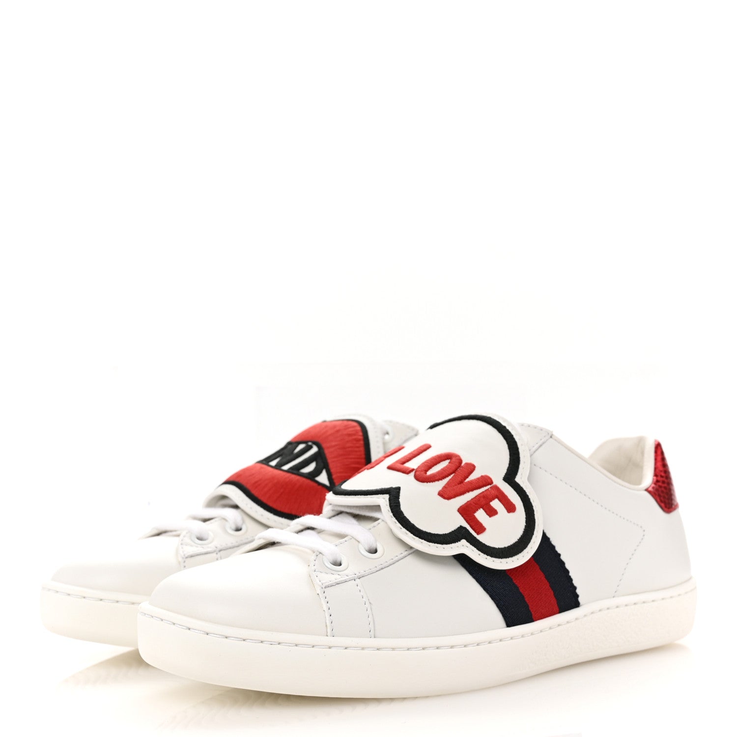 Gucci Calfskin Ayers Blind For Love Embroidered Womens Ace Sneakers 36.5 White 4 of 9