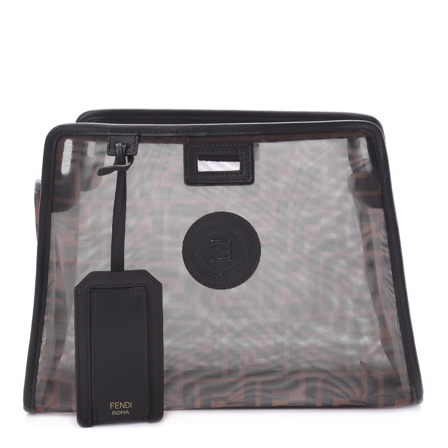 Fendi Mesh Vitello Century FF 1974 Mini Peekaboo Defender Cover Marrone Black Ebano 1 of 10