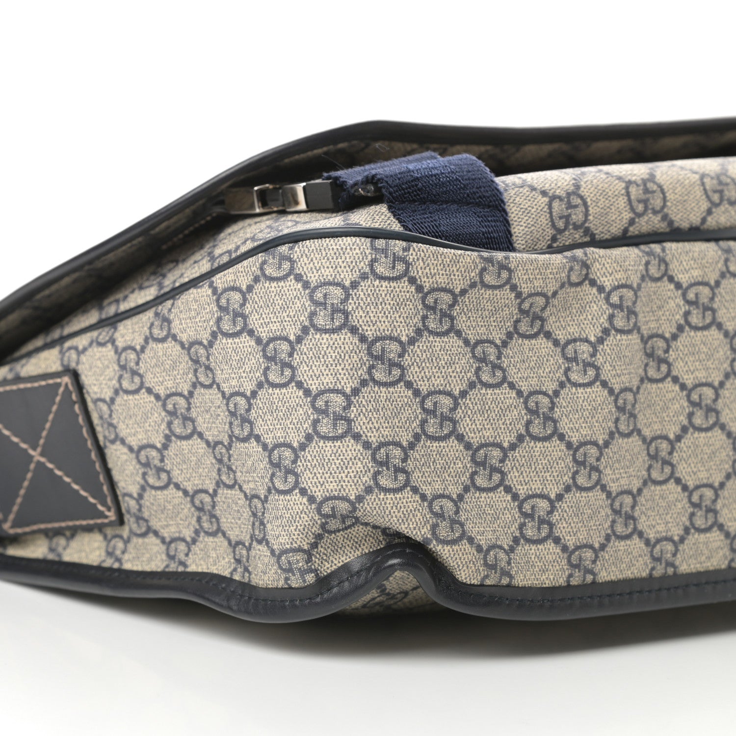 Gucci GG Plus Monogram Medium Double Buckle Flap Messenger Bag Beige Navy 9 of 12