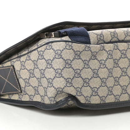 Gucci GG Plus Monogram Medium Double Buckle Flap Messenger Bag Beige Navy 9 of 12