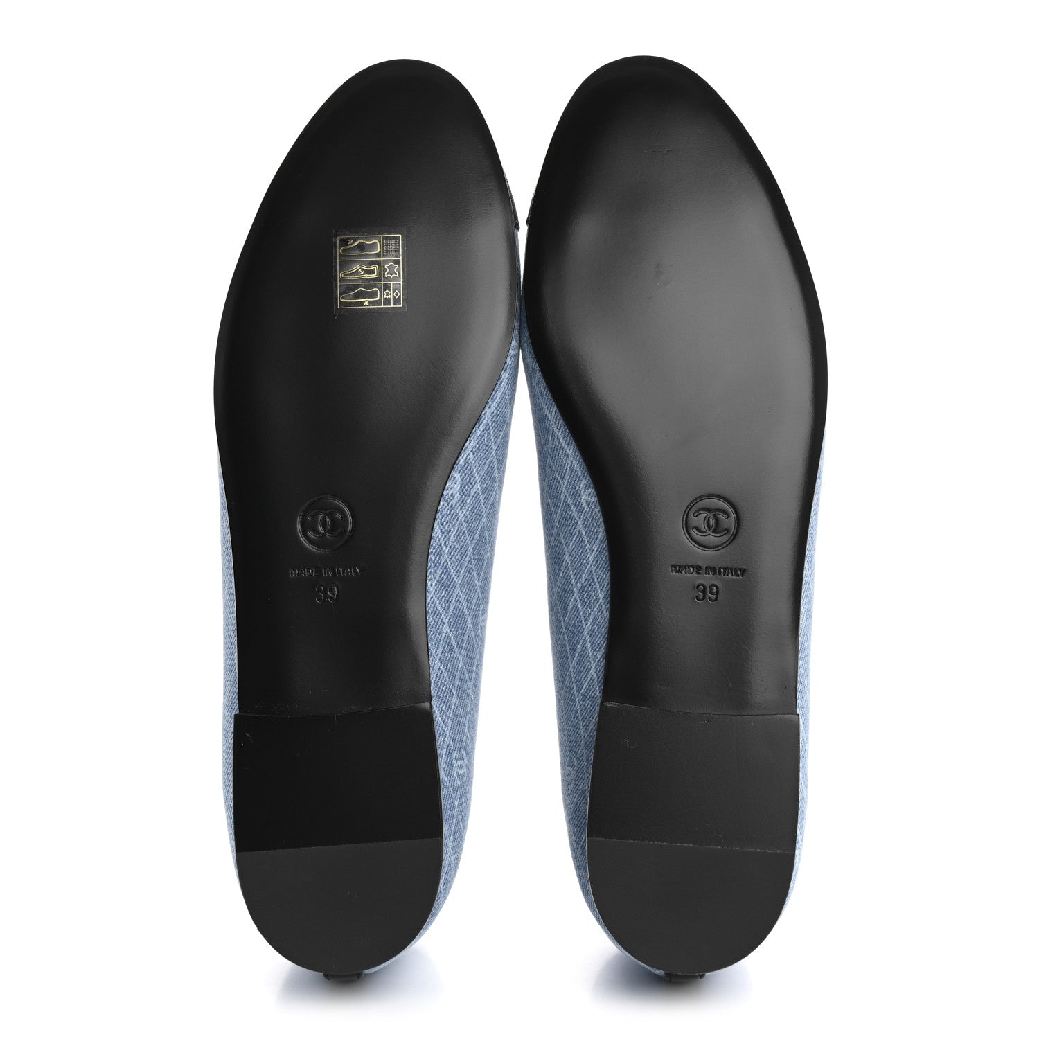 Chanel Denim Printed Quilt CC Cap Toe Ballerina Flats 39 Light Blue Dark Grey 6 of 11