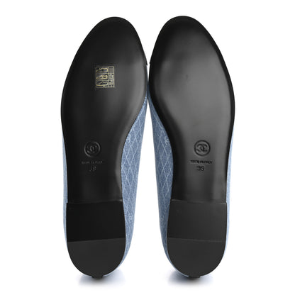 Chanel Denim Printed Quilt CC Cap Toe Ballerina Flats 39 Light Blue Dark Grey 6 of 11