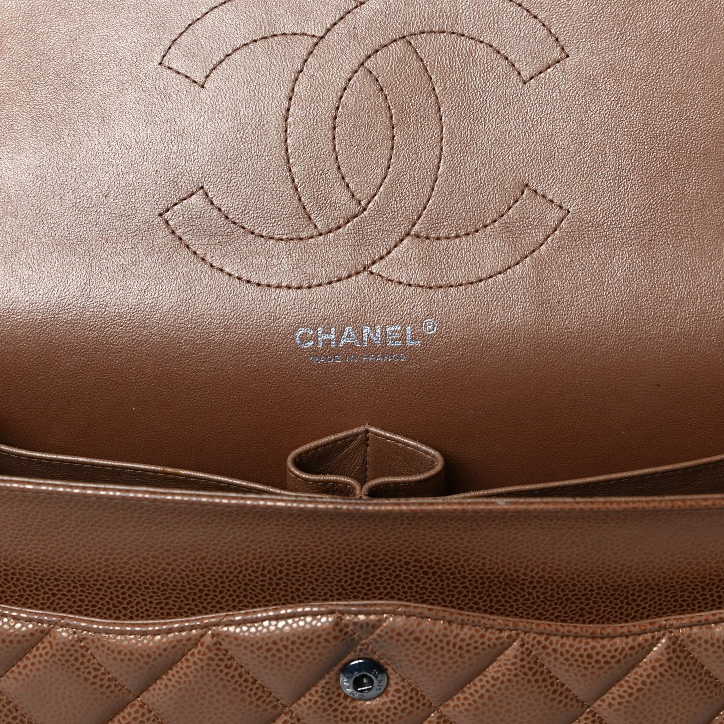Metallic Caviar Quilted Jumbo Double Flap Copper