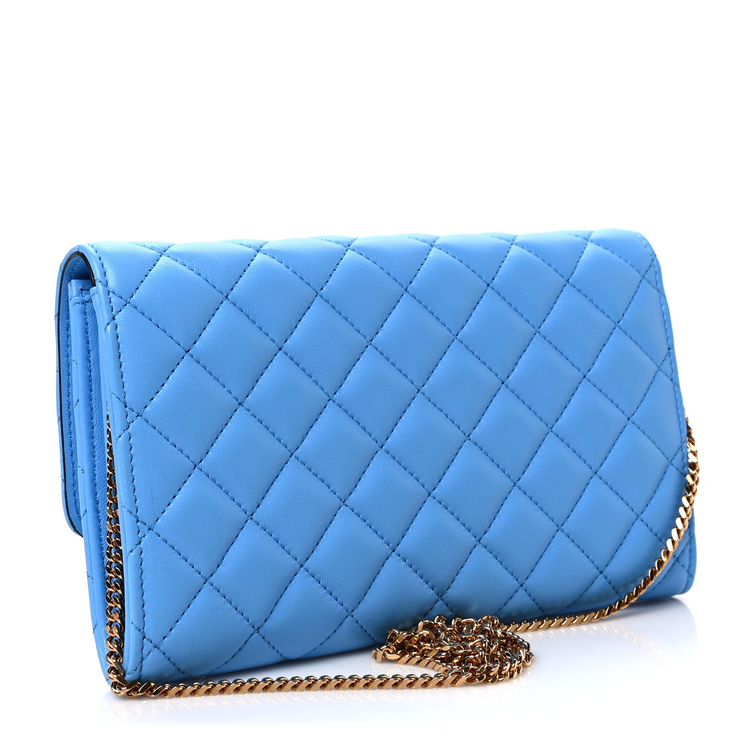 Versace Lambskin Quilted Medusa Wallet on Chain Crossbody Blue 2 of 6