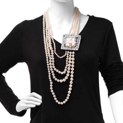 Chanel Pearl Crystal Gripoix CC Multi Strand Necklace Orange Multicolor 2 of 6