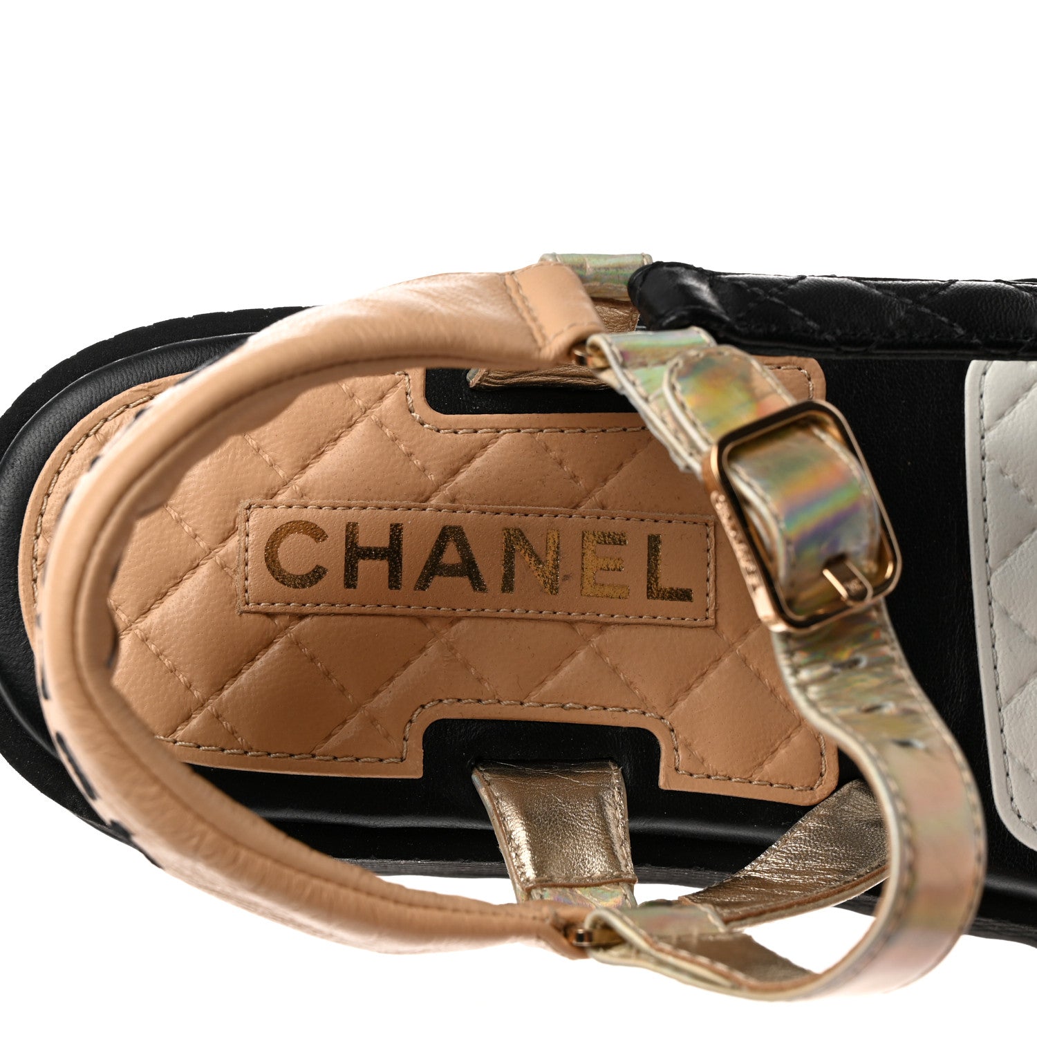 Chanel Lambskin Logo Platform Sandals 39.5 Beige Gold White 7 of 8