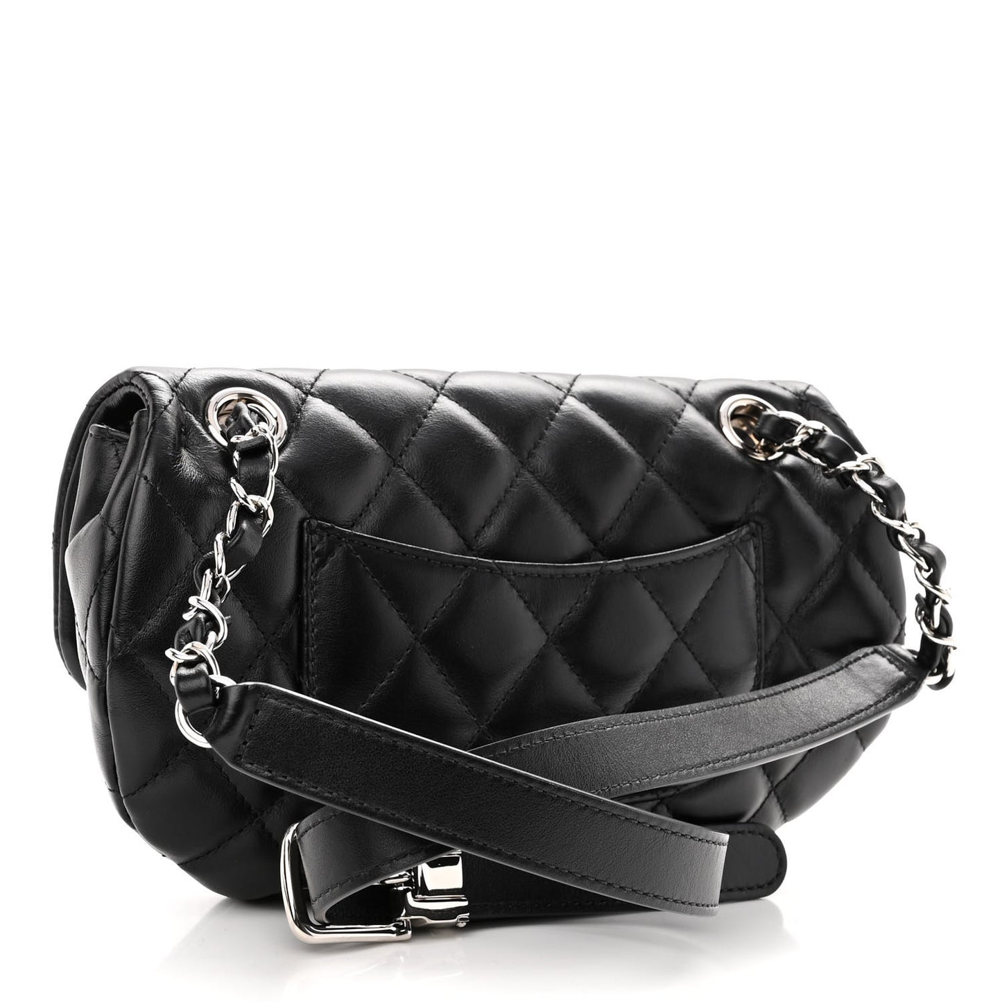Calfskin Quilted CC Uniform Flap Belt Bag Black