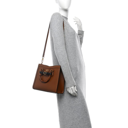 Gucci Textured Dollar Calfskin Web Small Diana Tote Bag Cuir Black 2 of 10