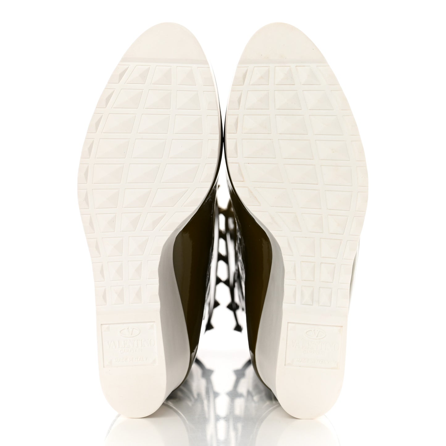Patent Rockstud Knee High 15/100mm Wedge Boots 38 Lichen White