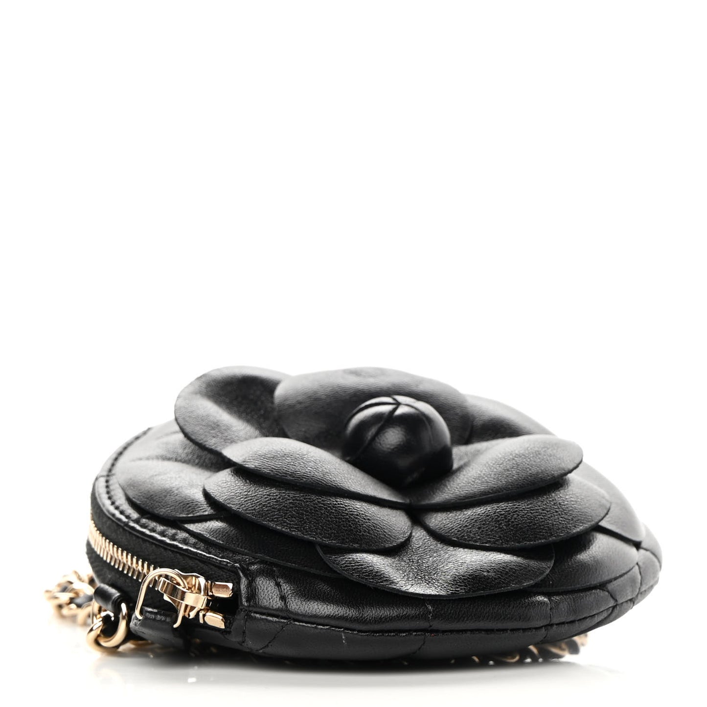 Lambskin Mini Camellia Bouquet Clutch With Chain Black