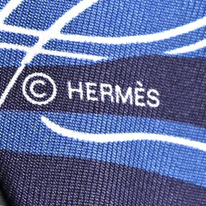 Hermes Silk Calfskin Piping Ex-Libris Twilly Black Marine White 3 of 3