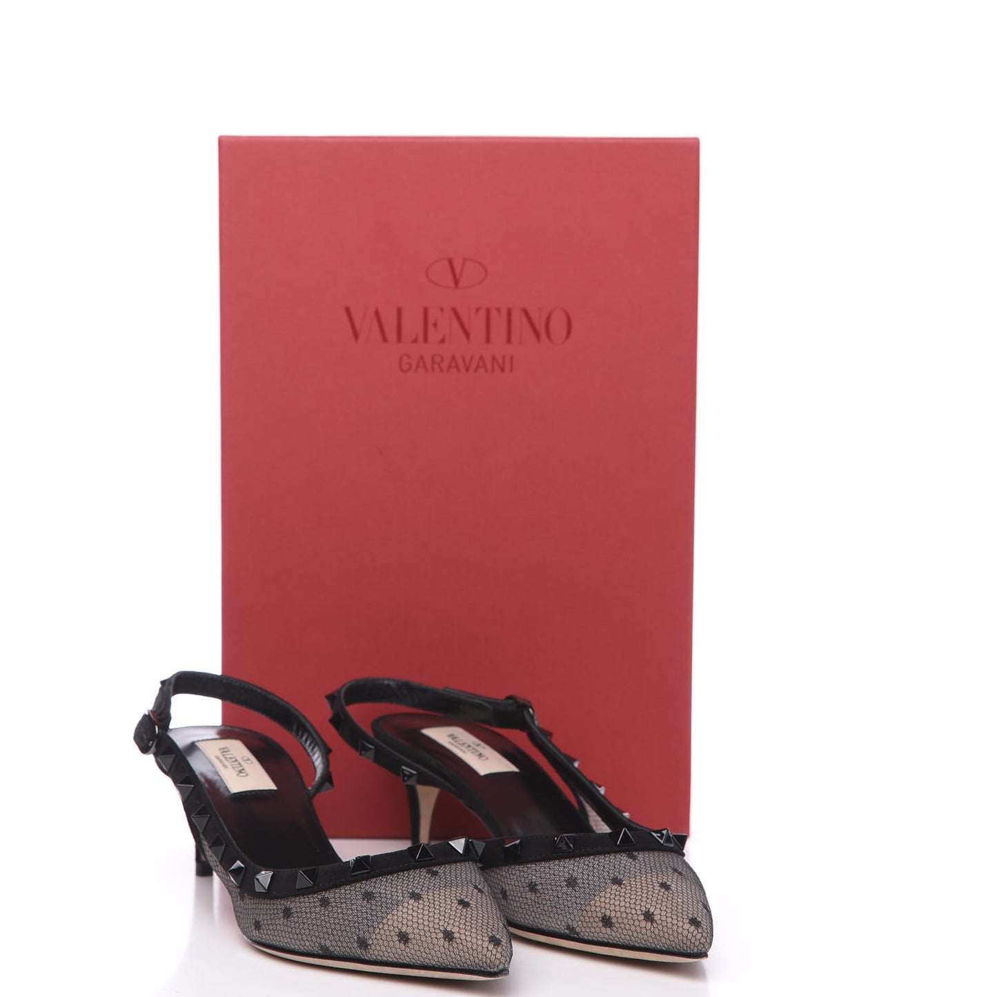 Mesh Point d'Esprit Rockstud Half D'Orsay Slingback 50mm Pumps 38 Black