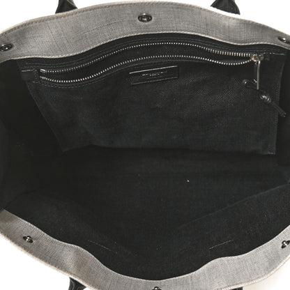 Saint Laurent Linen Calfskin Rive Gauche North South Tote White Black 5 of 15