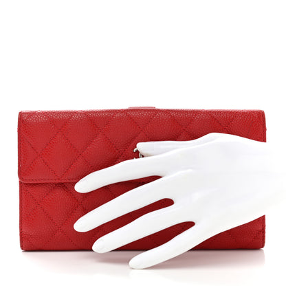 Chanel Caviar Quilted CC Long Double Wallet Red 2 of 10