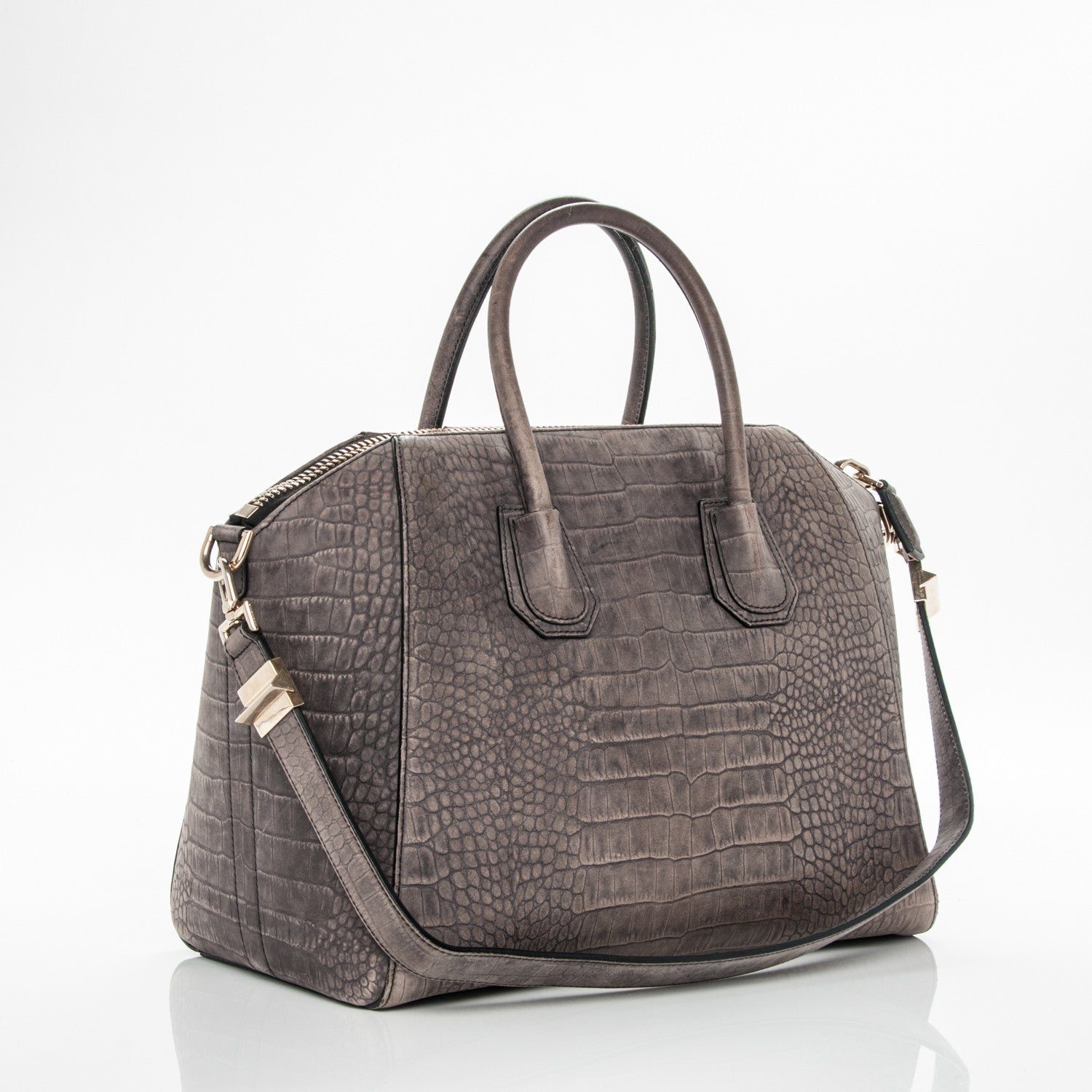 Givenchy Nubuck Crocodile Embossed Medium Antigona Washed Black 3 of 8