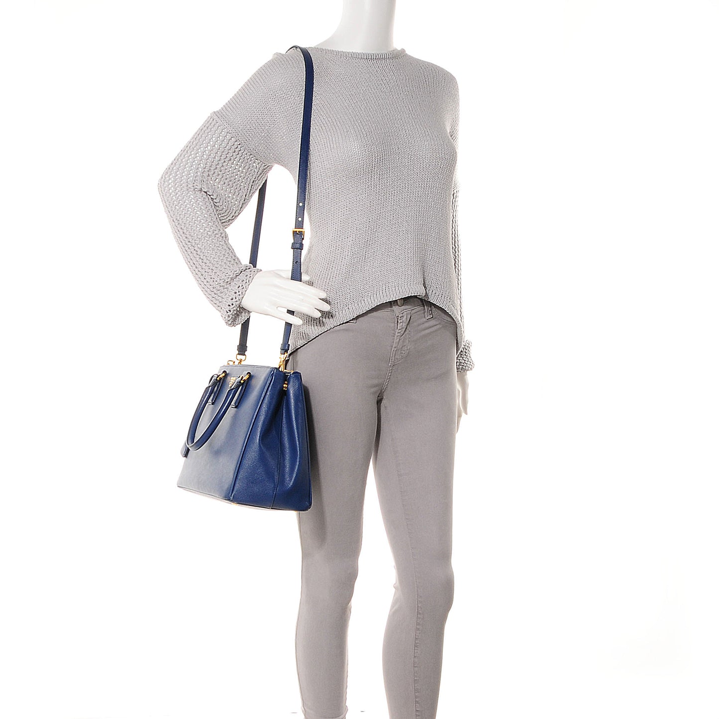 Saffiano Lux Medium Double Zip Tote Bluette