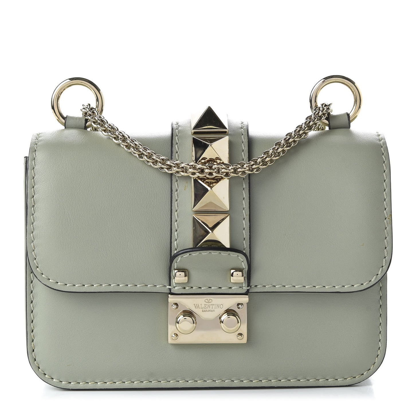 Vitello Mini Glam Lock Rockstud Flap Water Green