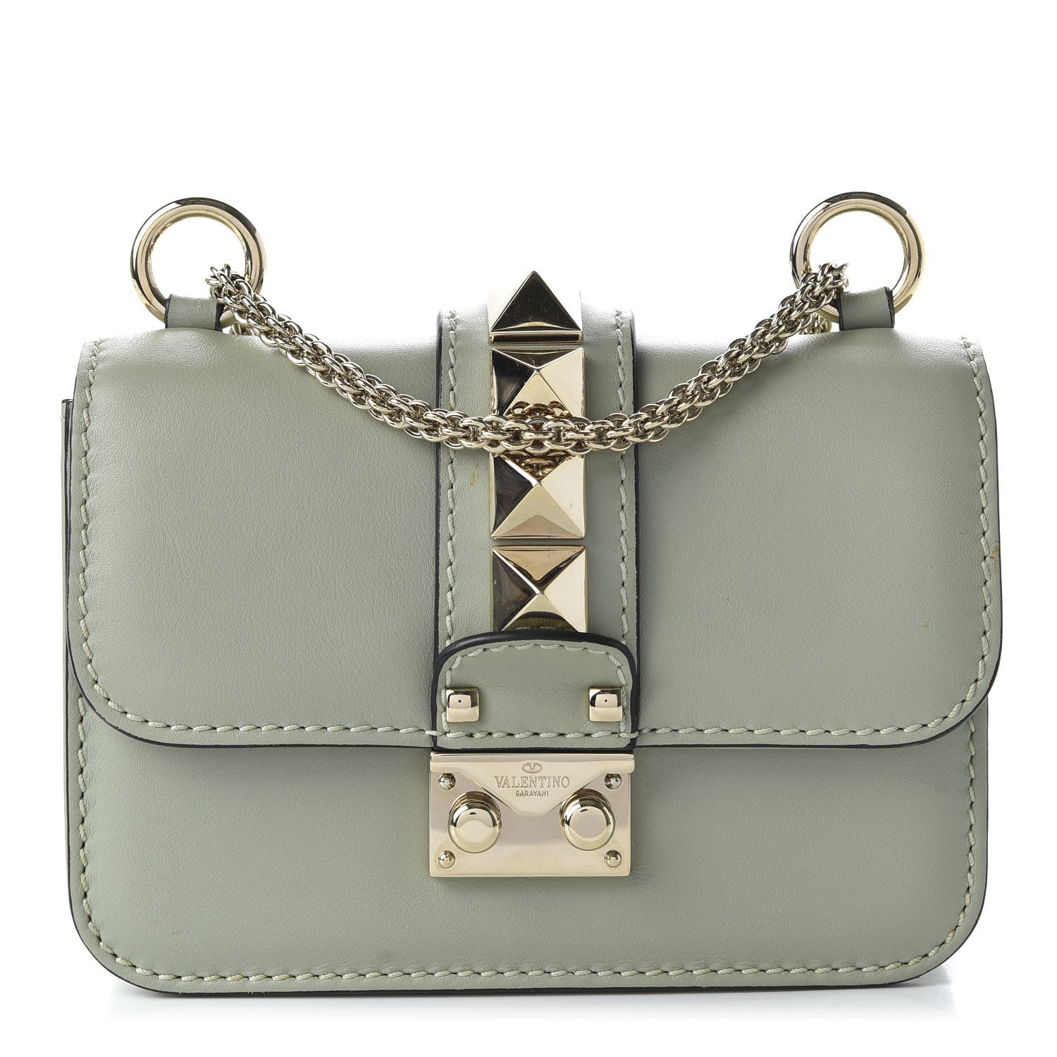 Valentino Garavani Vitello Mini Glam Lock Rockstud Flap Water Green 1 of 19