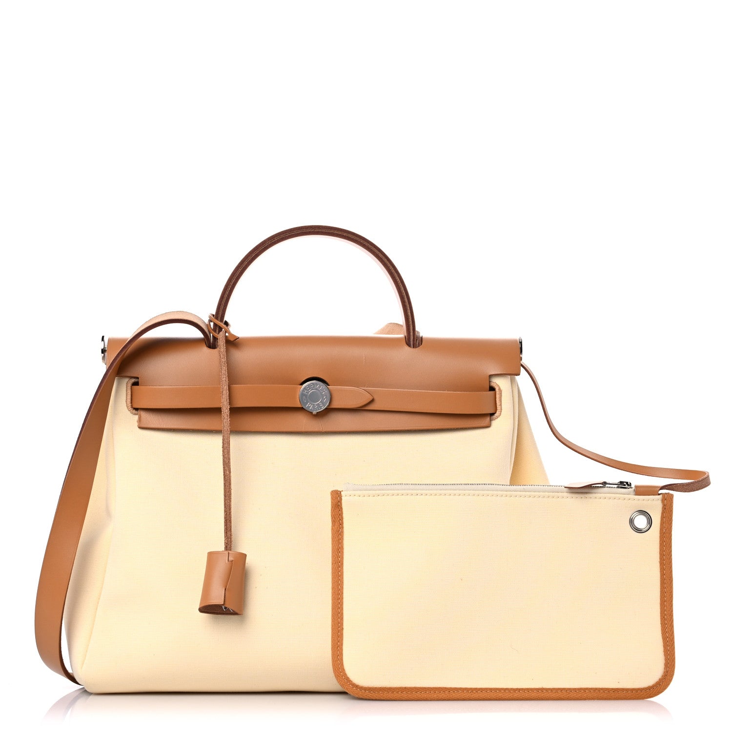 Hermes Military Toile Vache Hunter Herbag Zip Retourne 31 PM Beton Naturel 1 of 11