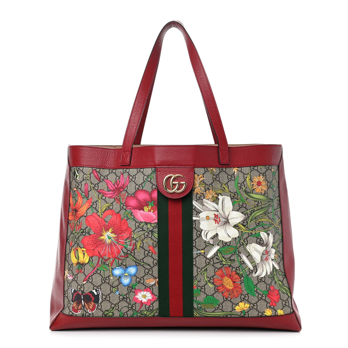 GG Supreme Monogram Flora Web Large Ophidia Tote Red