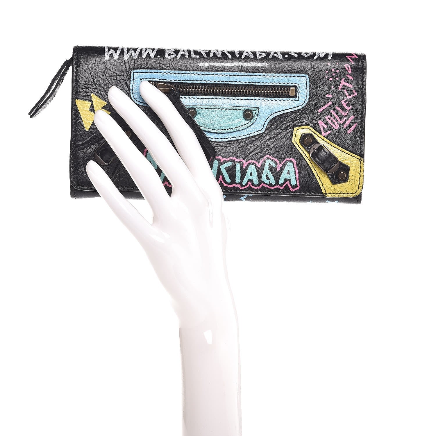 Balenciaga Agneau Classic Hardware Graffiti Money Wallet Black Multicolor 2 of 7