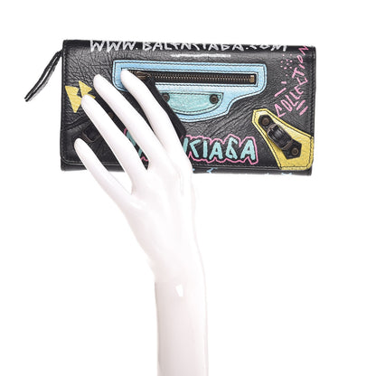 Balenciaga Agneau Classic Hardware Graffiti Money Wallet Black Multicolor 2 of 7