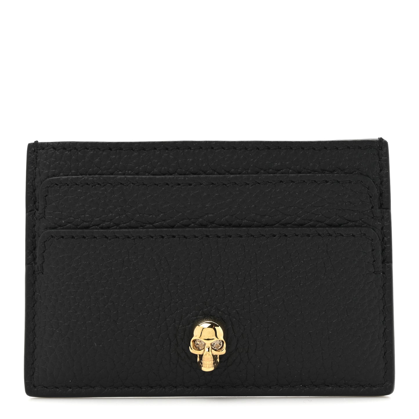 Grained Calfskin Skull Card Holder Black