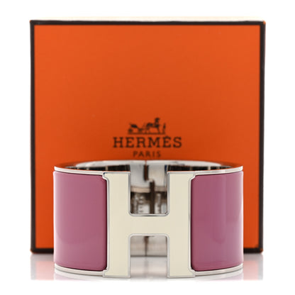 Hermes Enamel Extra Wide Clic Clac H Bracelet GM White Rose Velours 6 of 6