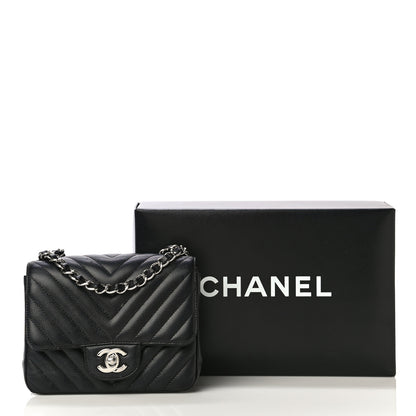 Chanel Caviar Chevron Quilted Mini Square Flap Black 17 of 17