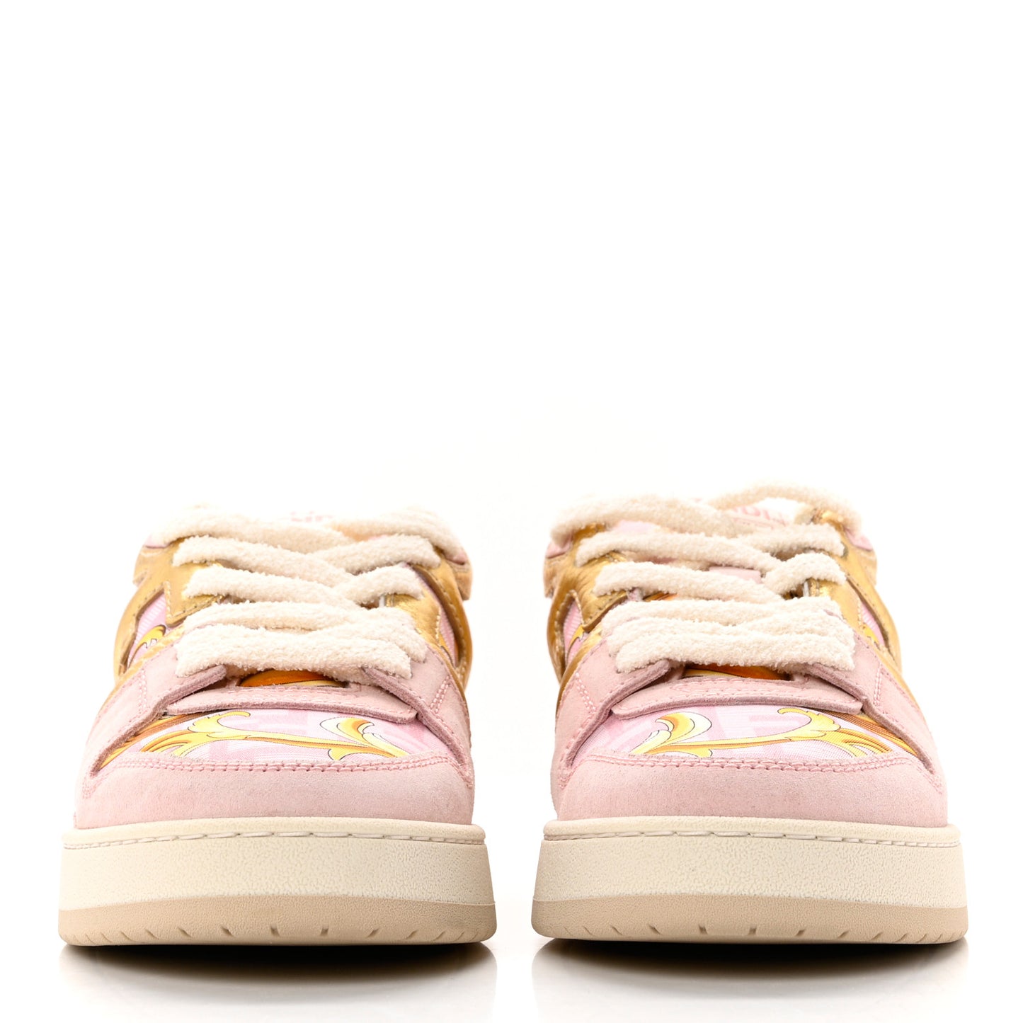 X FENDI Suede Fabric FF Baroque Womens Fendace Match Sneakers 38 Pink Gold Multicolor