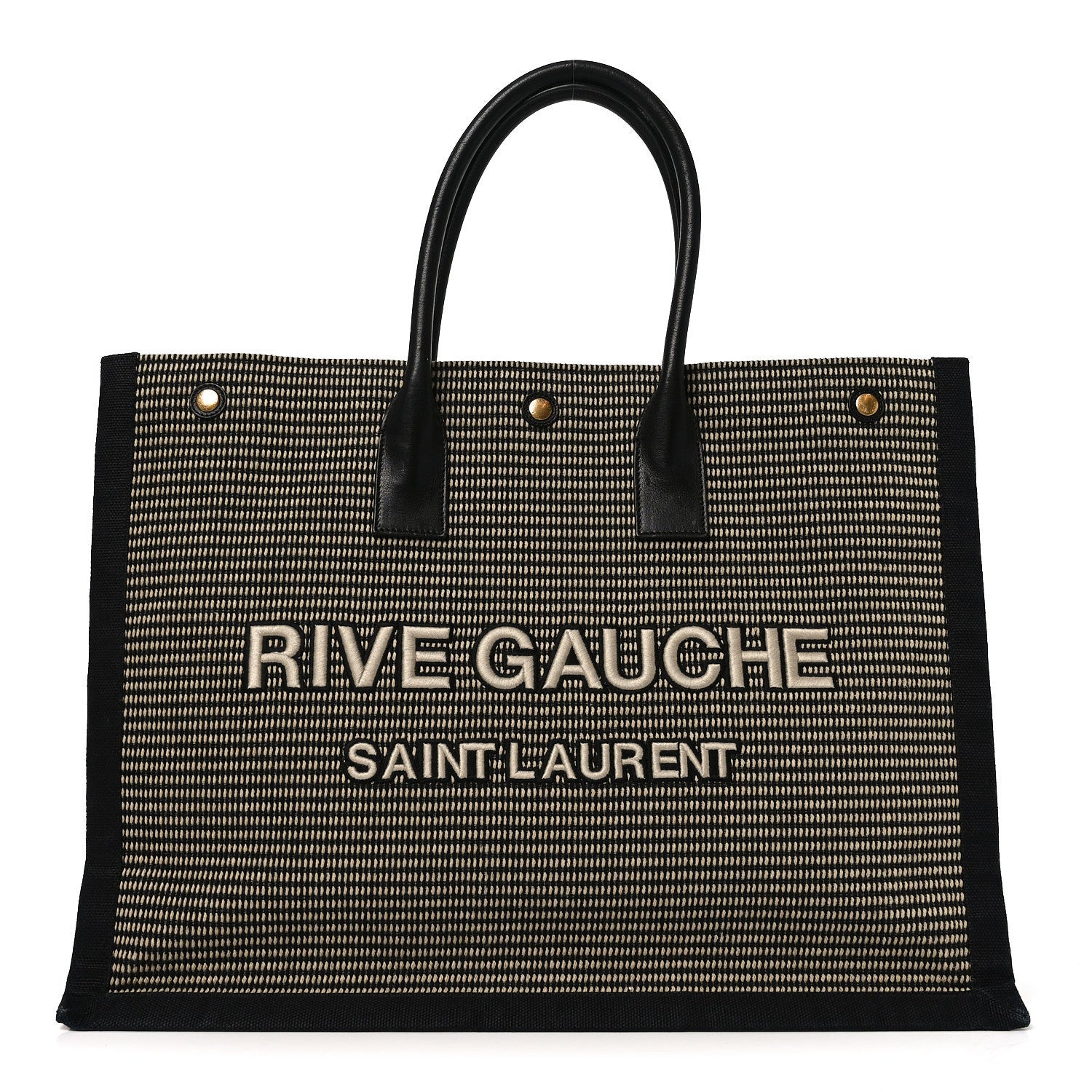 Saint Laurent Embroidered Cotton Linen Rive Gauche Noe Tote Black Beige 1 of 9