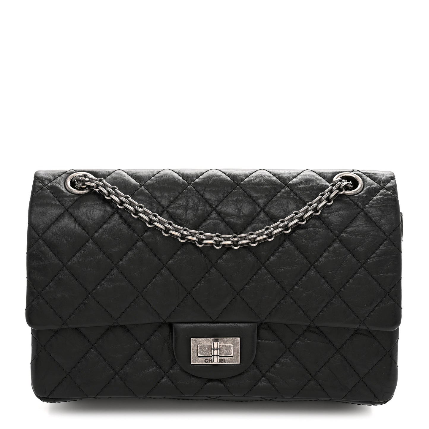 Aged Calfskin Quilted 2.55 Reissue 225 Flap Black
