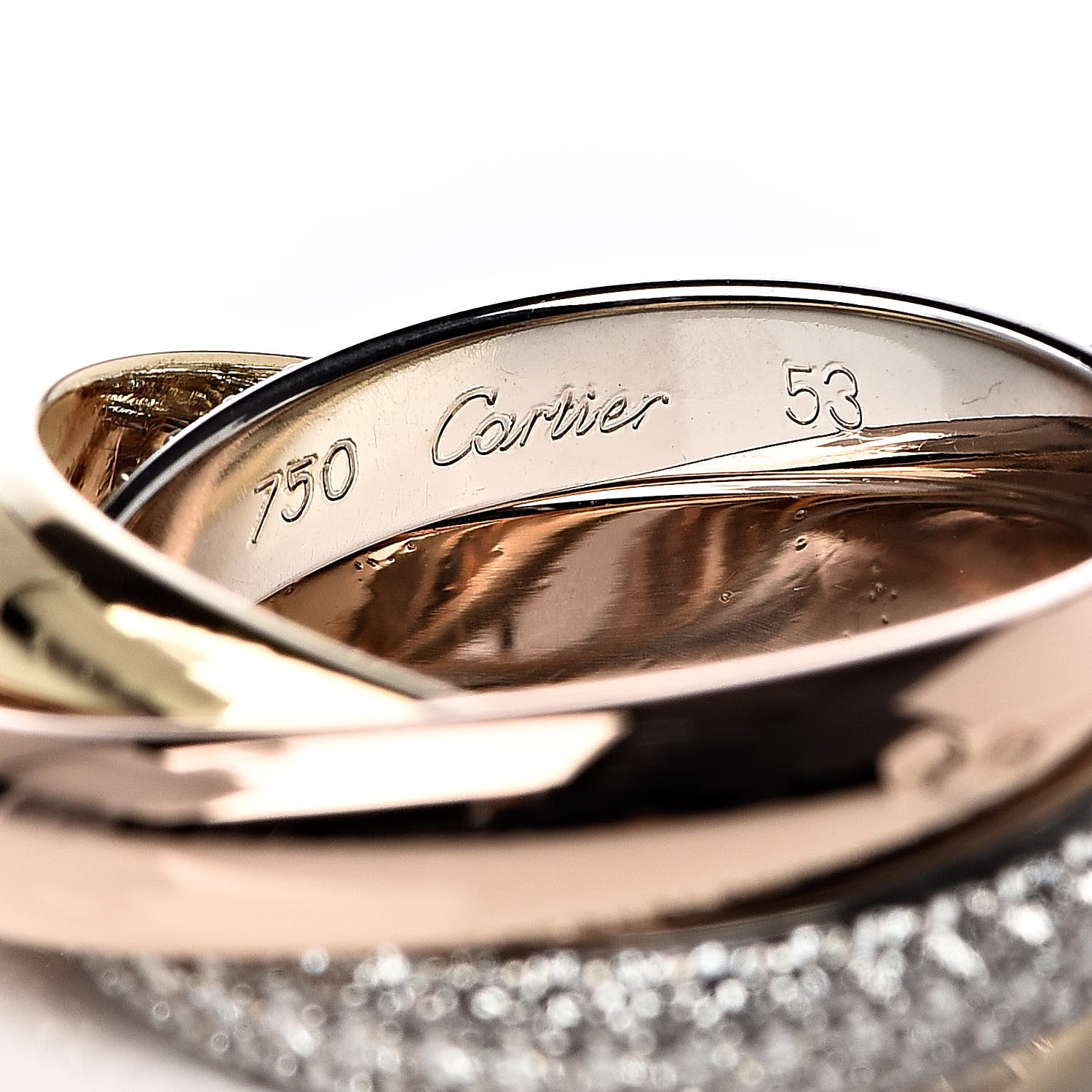 Cartier 18K White Yellow Pink Gold Diamond Classic Trinity Paved Ring 53 6.25 4 of 4