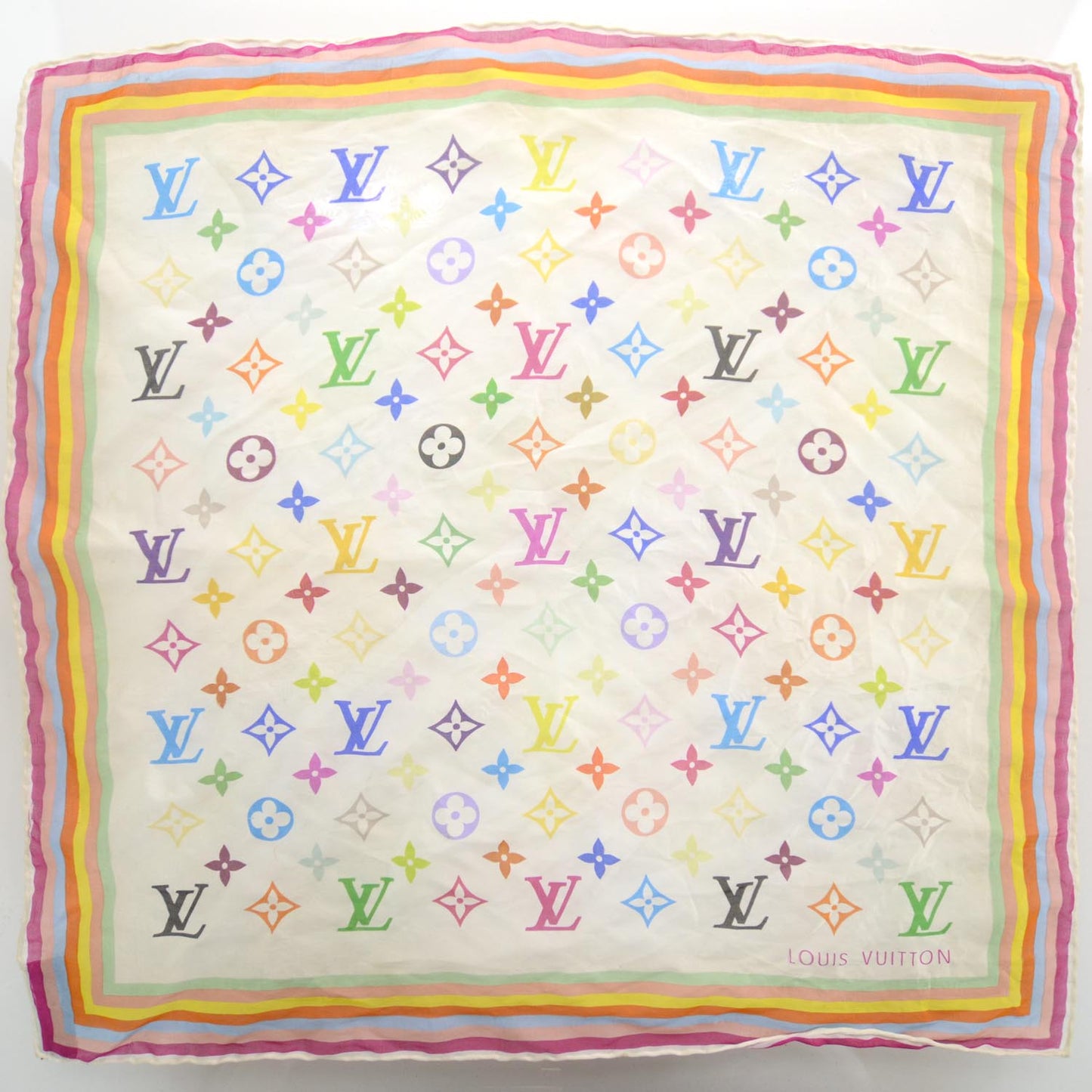 Silk Monogram Multicolor Square Scarf White
