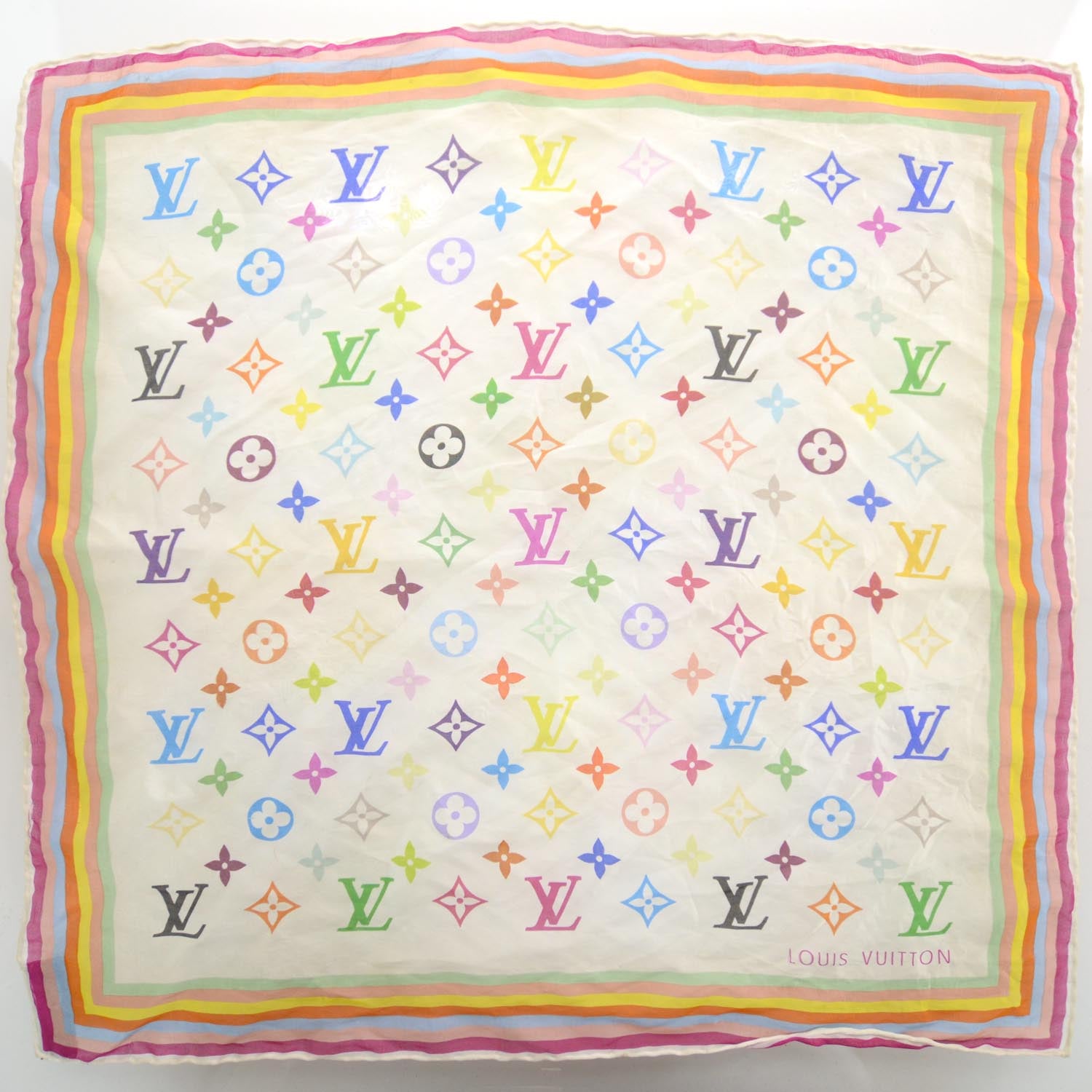 Louis Vuitton Silk Monogram Multicolor Square Scarf White 1 of 4