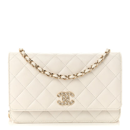 Chanel Caviar Quilted Crystal Heart CC Wallet On Chain WOC White 1 of 12