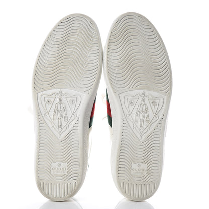 Gucci Miro Soft Calfskin Laminated Ayers Web Bee Embroidered Mens Ace Sneakers 9 White Red Flame Green 10 of 12