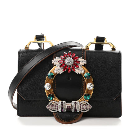 Miu Miu Goatskin Madras Soft Calf Crystal Embellished Shoulder Bag Black 1 of 9