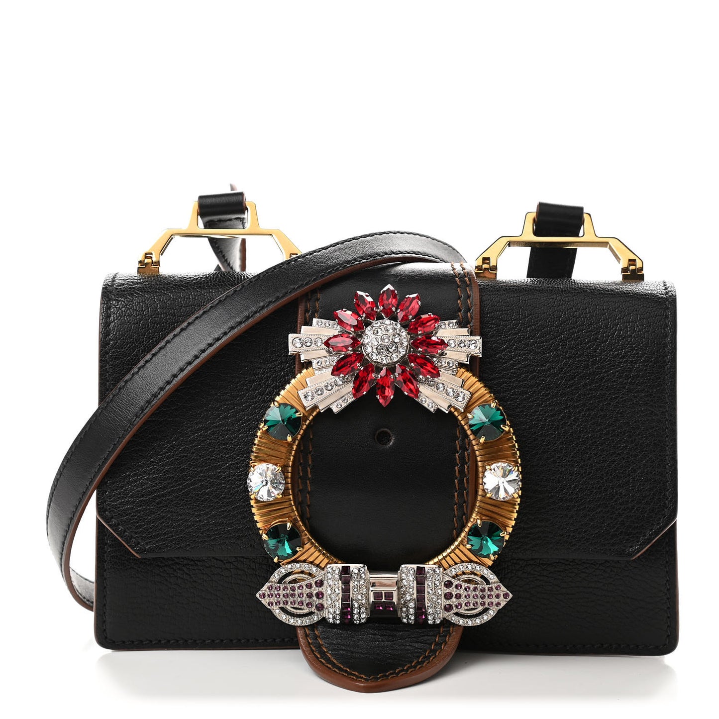 Goatskin Madras Soft Calf Crystal Embellished Shoulder Bag Black