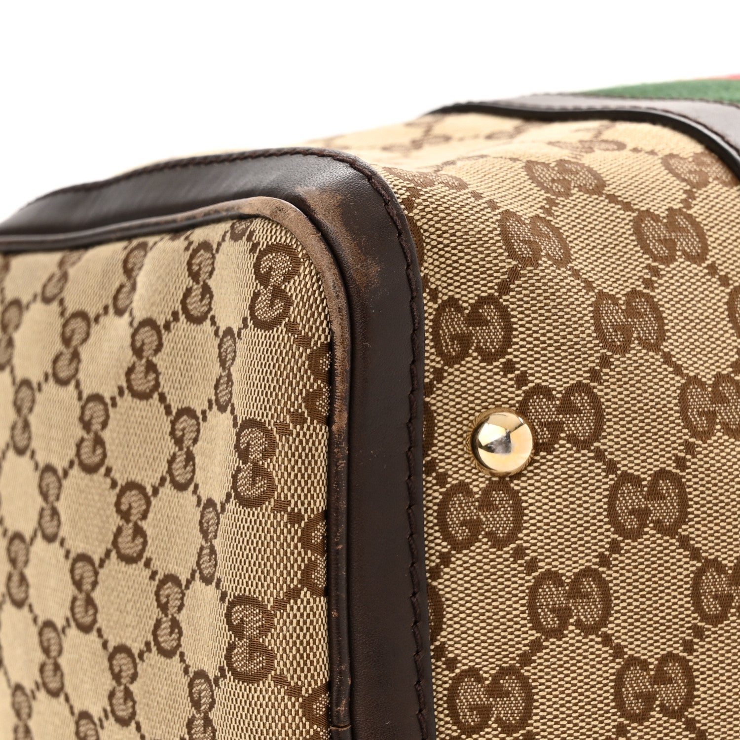 Gucci Monogram Selleria Calfskin Vintage Web Medium Boston Beige Ebony Cocoa 17 of 21